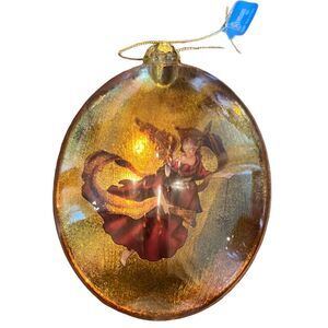 Roman 3D Christmas Ornament Angel Behind Glass 2009‎ Front/Glass Back/Gold 5.5"